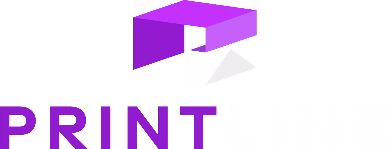 Das Logo von PrintLine in lila und weiß, symbolisiert moderne Drucktechnologien.